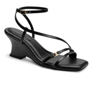 COACH Cait Women's Black Leather Strappy Wedge Sandals Square Toe Size 8.5 NWOT